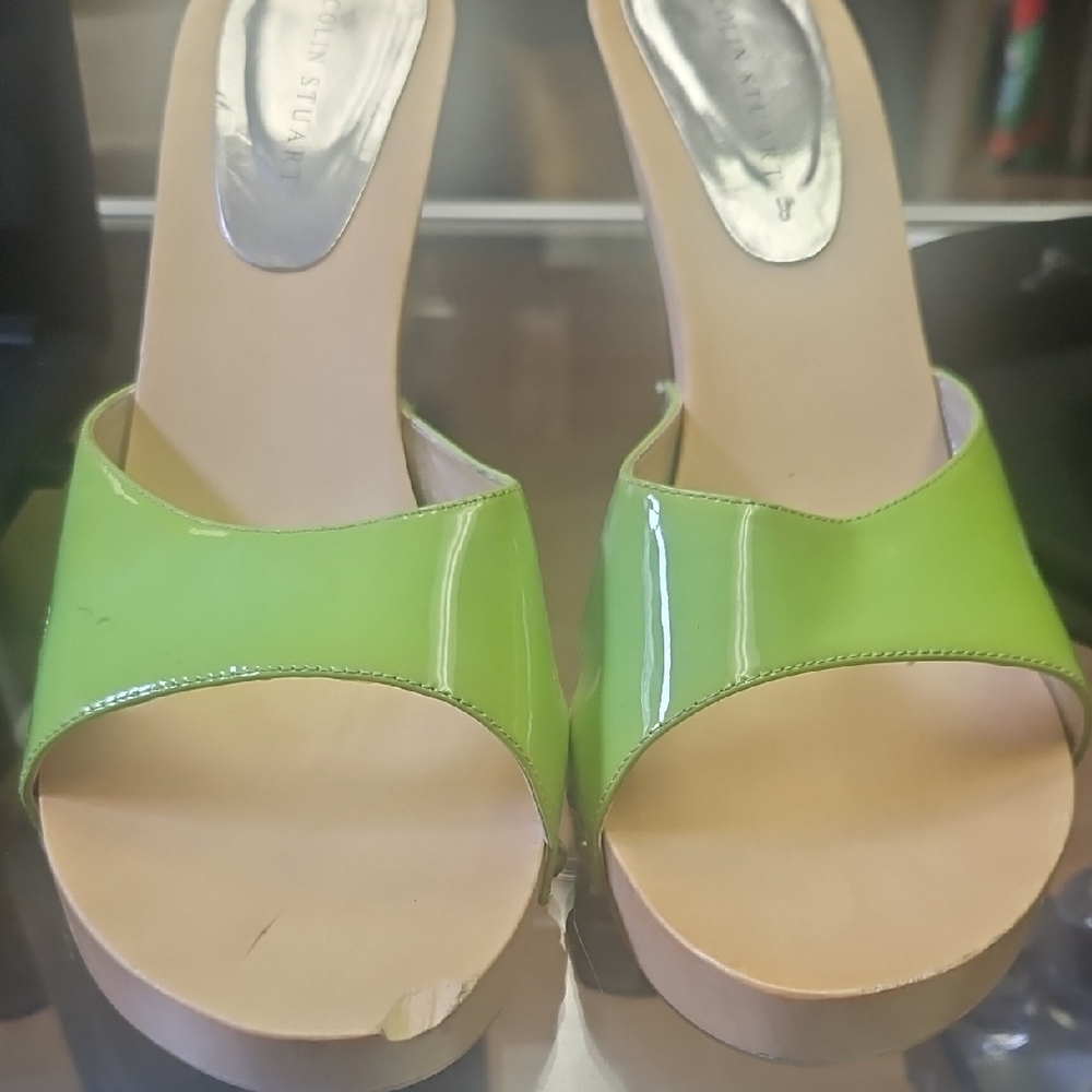Colin Stuart Bright Green Patent Mules